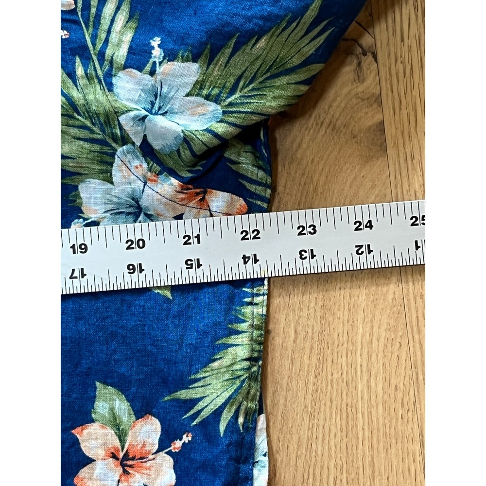 Club Room Linen Luxury Shirt Mens M Blue Floral Tropical Button Down Long Sleeve - Picture 7 of 8